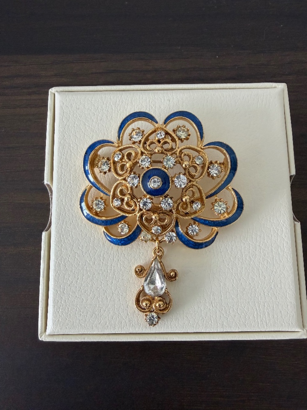 Florenza Signed Vintage Blue Enamel Filigree Brooch